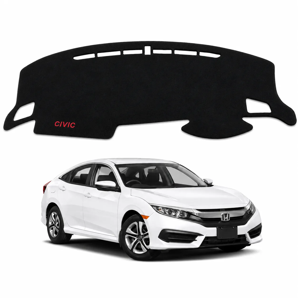 Premium Black Dashboard Mat for Honda Civic – White Car Edition