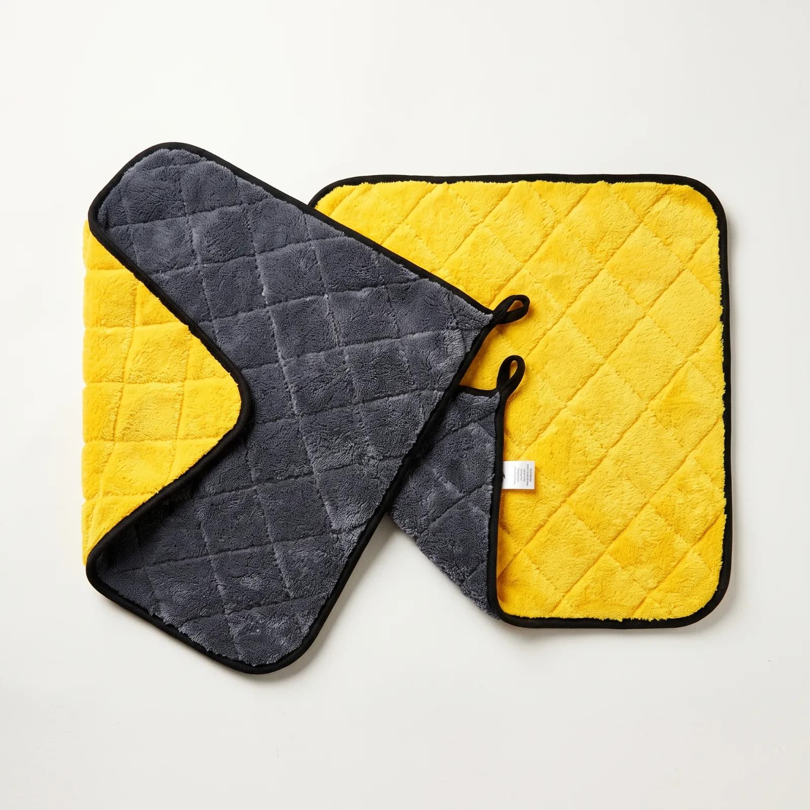Premium Quilted Microfiber Towels Double sided (Gray & Yellow)