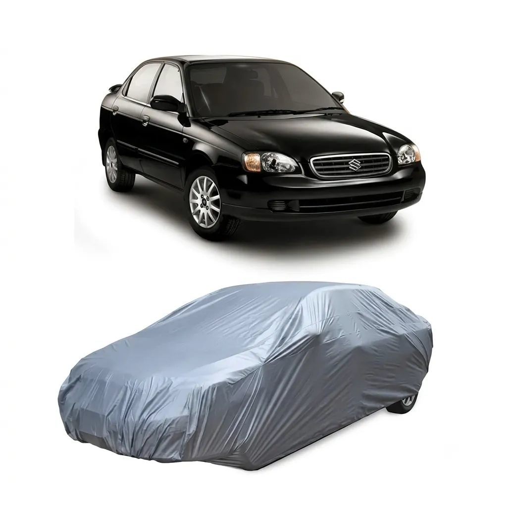 Car protected with a top cover from summer sun